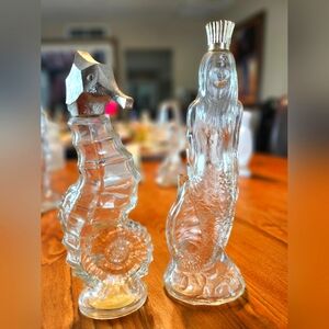 Pair of Vintage Empty Ocean Themed Avon Decanters - Mermaid and Large Seahorse